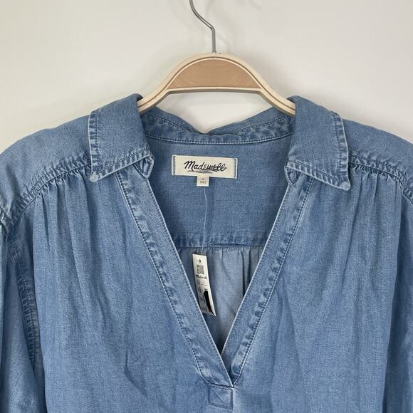 Madewell Chambray Easy Y-Neck Button-Up Shirt in Ritch Wash NS351 Casual Work - Picture 5 of 10